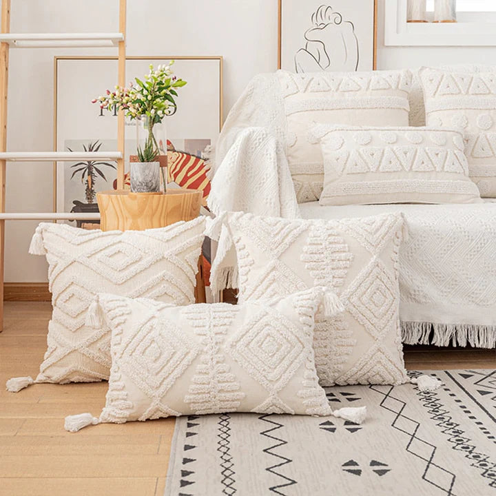 Ivory Neutral Cotton Quilted Cushion Cover – Pillow Protector